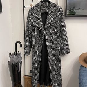 Ankle length plaid trench coat.